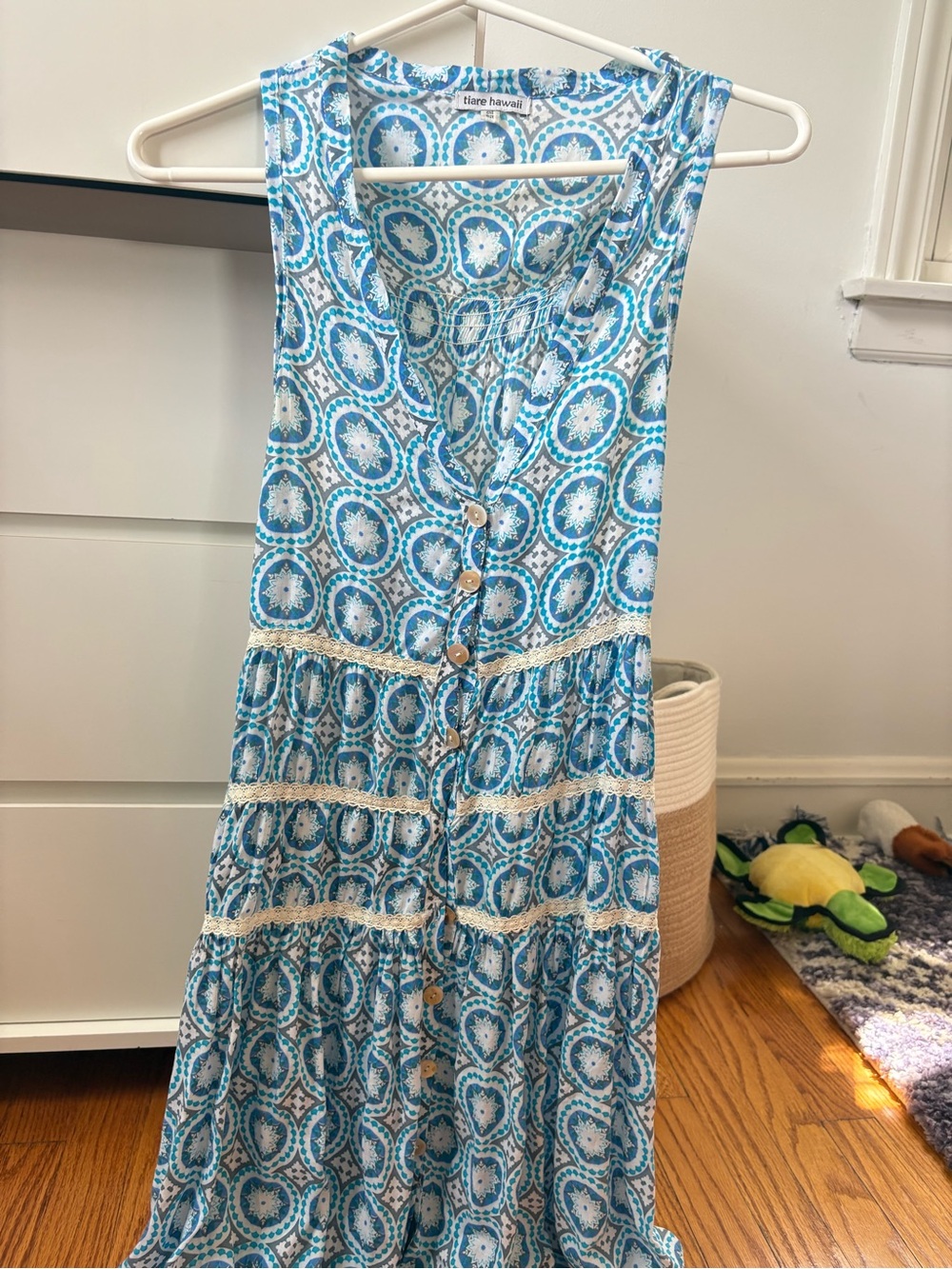 Tiare Hawaii Blue and White Medallion Print Dress